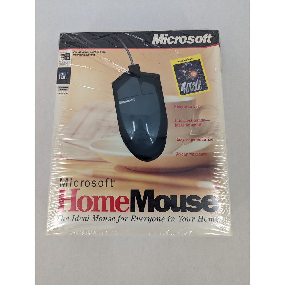 Microsoft Home Mouse 1996 Serial Port Open Box Complete w Arcade Floppy